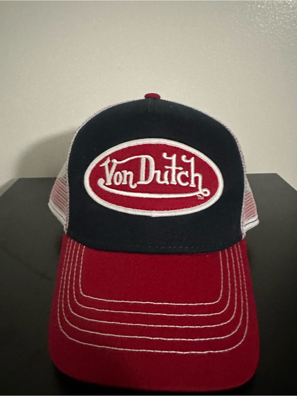 Von Dutch Red & Navy Logo Mesh Trucker Hat
